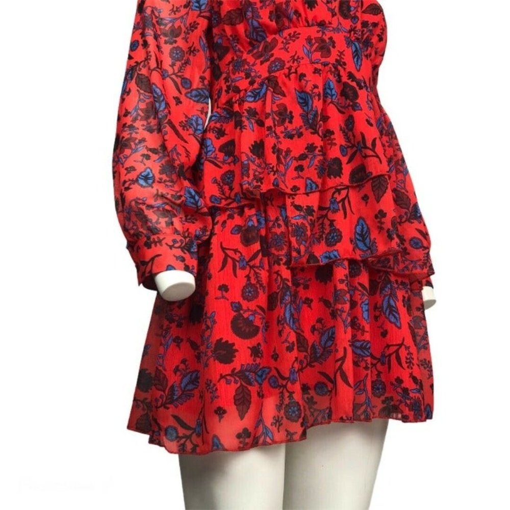ZARA RUFFLE RED FLORAL SHORT DRESS - Picture 4 of 15